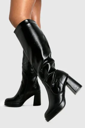 Platform Textured Knee High Boots